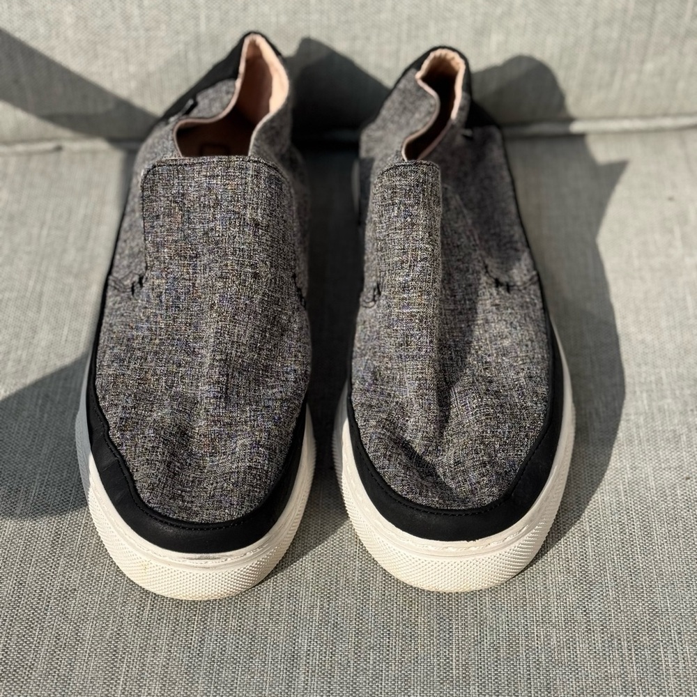 Womens Hey Dude Peyton Chambray Black Gray Slip On Round Toe Casual Loafer Sz 8